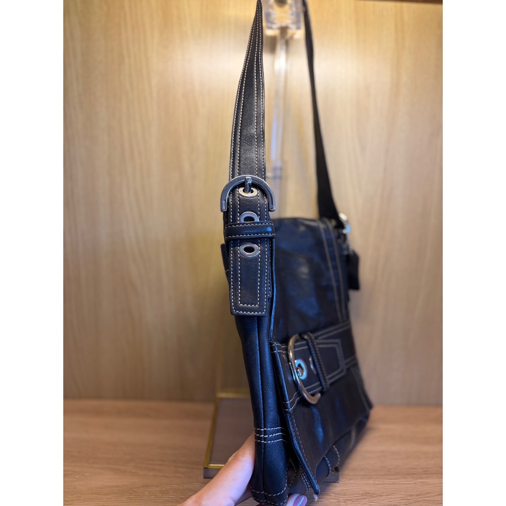 Coach Soho Black Leather Buckle Flap Shoulder Bag - Picture 2 of 6